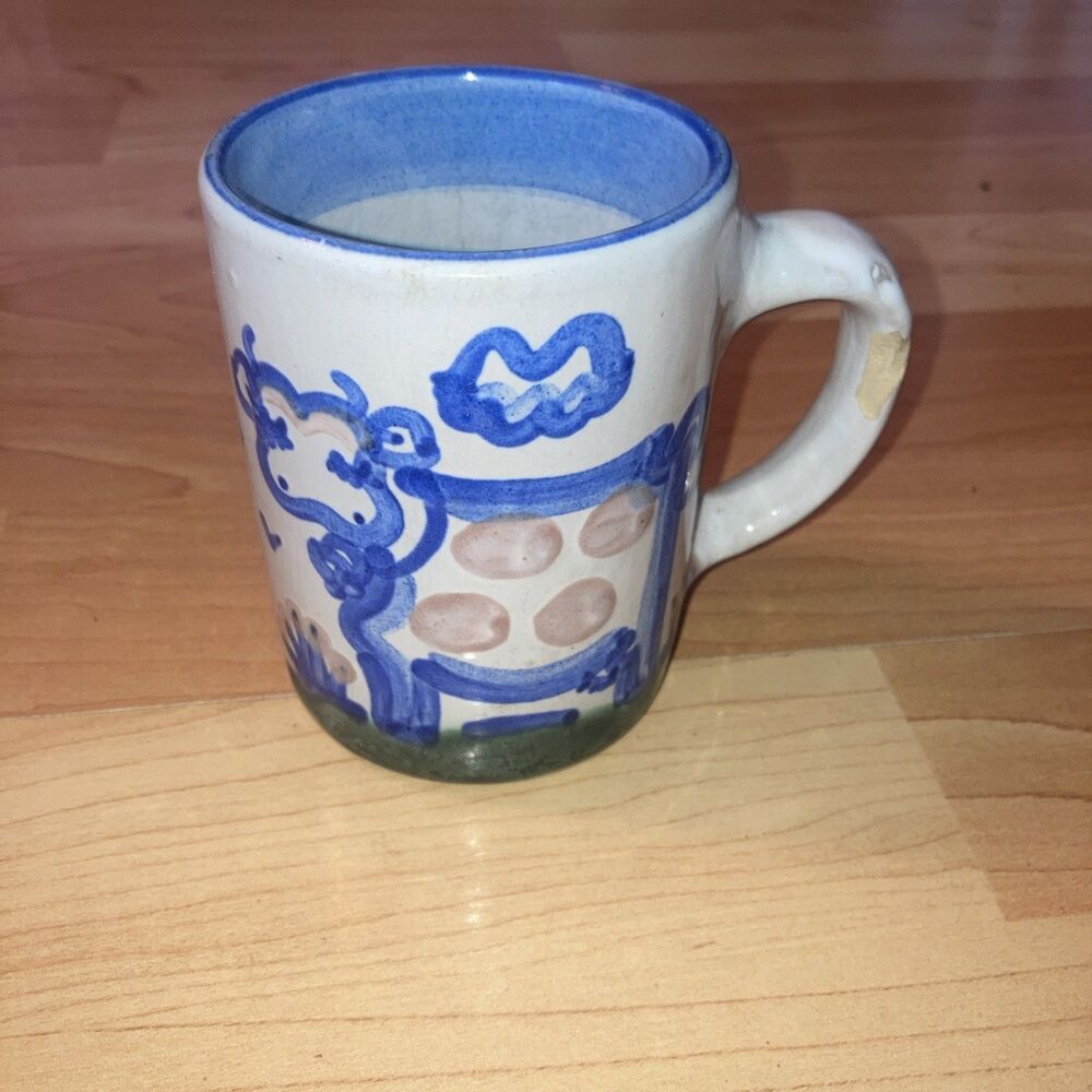 M A Hadley Signed Hand Painted Animal Cow Mug 10oz "The End" In The Bottom Chip